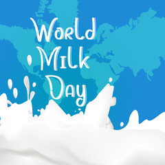 World Milk Day illustration art, milk splash drop in smooth wave illustration.