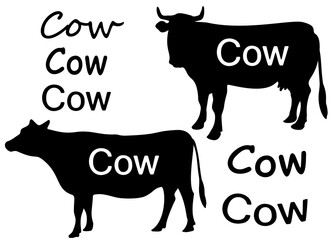 Cows with an inscription in the set. Vector image.