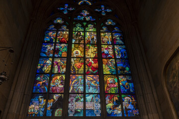 Prague dome caste saint vitus church mucha glass window
