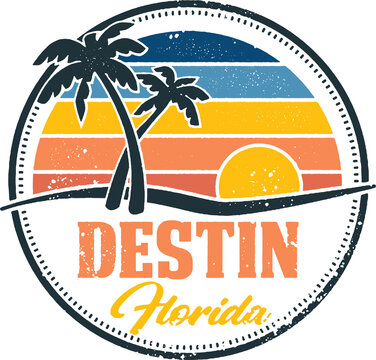 Destin Florida Beach Vintage Travel Stamp