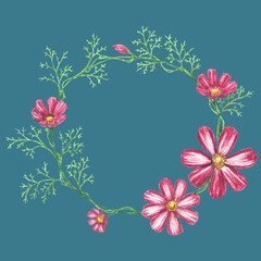 Hand drawn flower wreath, vector illustration