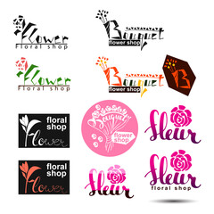 Set of logo, logo design for flower shop, vector illustration