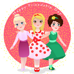 Happy Friendship day, illustration with three cartoon girls
