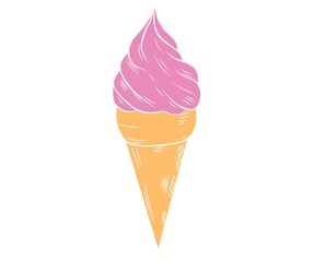 Realistic ice cream with a waffle tube on a white background with frosting. Vector illustration.