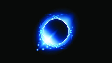 Sun Eclipse Blue Color Fire Dark Background Vector Moon Design Style Space Science Glow Light