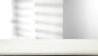 White desk of free space and wall background 