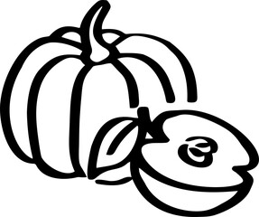 Icon with the image of Pumpkins and apples, Fruits and vegetables. line