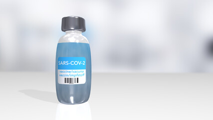 3d illustration of single bottle vial of Covid-19 coronavirus vaccine.
