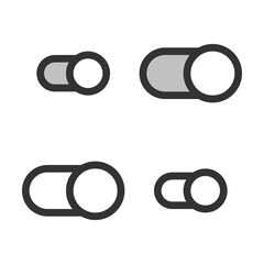 Pixel-perfect linear icon of slider button in ON position built on two base grids of 32x32 and 24x24 pixels. The initial line weight is 2 pixels. In two-color and one-color versions. Editable strokes