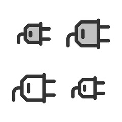 Pixel-perfect linear icon of electric plug built on two base grids of 32 x 32 and 24 x 24 pixels. The initial base line weight is 2 pixels. In two-color and one-color versions. Editable strokes