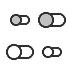 Pixel-perfect linear icon of slider button in off position built on two base grids of 32x32 and 24x24 pixels. The initial line weight is 2 pixels. In two-color and one-color versions. Editable strokes