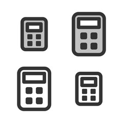 Pixel-perfect linear icon of calculator built on two base grids of 32 x 32 and 24 x 24 pixels. The initial base line weight is 2 pixels. In two-color and one-color versions. Editable strokes