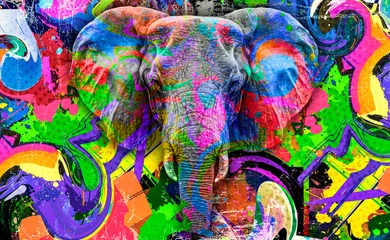 Fototapeten elephant with creative colorful abstract elements on light background © reznik_val