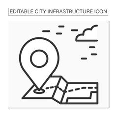 Landmark line icon. Recognizable natural or artificial features. Used for maps and navigation. Outline drawing. City infrastructure concept. Isolated vector illustrations. Editable stroke