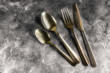 Spoon and Forks on Dark Background, Silverware, Cutlery Photography