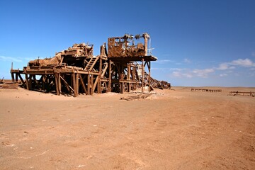 The remains of an oil rig. Skeleton Coast National Park. Namibia. Africa.