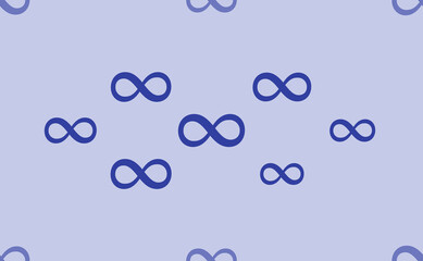Seamless pattern of large isolated blue infinity symbols. The pattern is divided by a line of elements of lighter tones. Vector illustration on light blue background