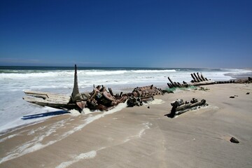 Wreck ship in Skeleton Coast National Park. Namibia. Africa.