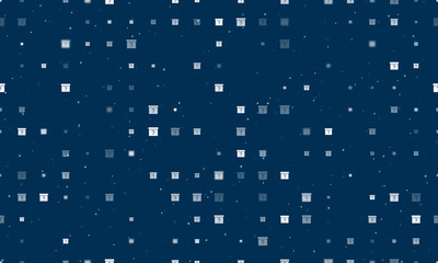 Seamless background pattern of evenly spaced white gift box with a question symbols of different sizes and opacity. Vector illustration on dark blue background with stars