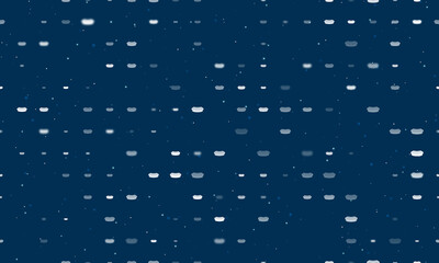 Seamless background pattern of evenly spaced white hotdog symbols of different sizes and opacity. Vector illustration on dark blue background with stars