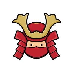 mysterious ninja wearing samurai helmet ready for war in shogun era vector illustration logo design