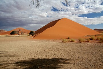 Sand dunes in the salt pan of Sossusvlei. Namib Naukluft National Park. Namibia. Africa.