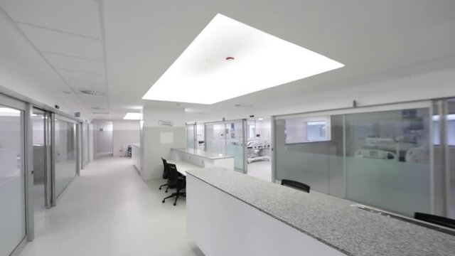 Corridors, instruments and machinery of newly opened hospitals.
