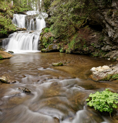 long exposure of a waterfall in the mountains