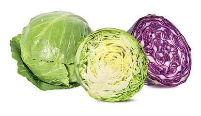 Cabbage collection isolated on white background