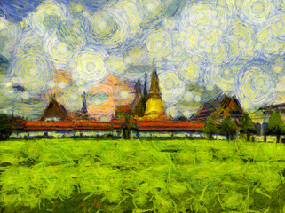 Grand Palace, Bangkok Illustrations creates an impressionist style of painting.