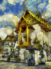 Fototapeta premium Grand Palace, Bangkok Illustrations creates an impressionist style of painting.