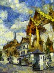 Fototapeta premium Grand Palace, Bangkok Illustrations creates an impressionist style of painting.