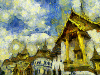 Grand Palace, Bangkok Illustrations creates an impressionist style of painting.