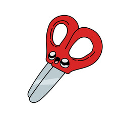 Red scissors with eyes, illustration, vector on white background.