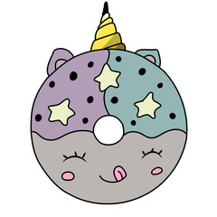 Cute Unicorn Doughnut Donut Cartoon Vector Icon Illustration. Animal Food Icon Concept Isolated Premium Vector. Flat Cartoon Style и иллюстрации