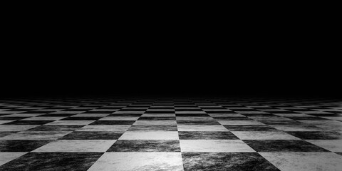 Black and white checker board floor abstract environment 3d render illustration