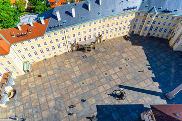 Fototapeta premium Aerial view of Third Courtyard of Prague Castle, Czech: Prazsky hrad. Hradcany, Czech Republic