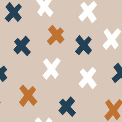 Obraz premium Contemporary geometric seamless patten. Earthy colors. Hand drawn abstract shapes and figures. Modern vector illustration. Trendy surface background for decorative design, wallpaper and textile
