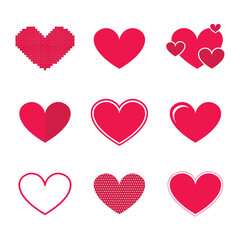 Heart Vector Set, Various Heart Shapes, Heart Icon, Red Heart, Valentine's Day Icon, Icon Set, Vector Illustration