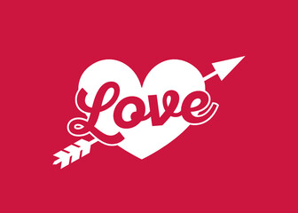 Love Arrow, Love Icon, Valentine's Day Background, Love Greeting Card, Arrow Through Heart, Valentine's Day Card, Cupid Icon, Heart Icon, Vector Illustration Background