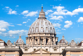 Papal Basilica of St. Peter in the Vatican. Front detailed view of dome.