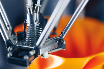 3d printer head in action, close-up view