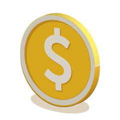 3D Gold Dollar Sign Isolated on White shiny symbol 3d render on white in round gold circle
