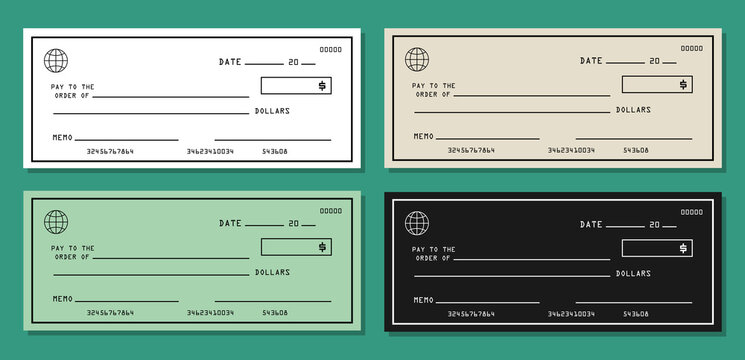 Bank check vector set illustration