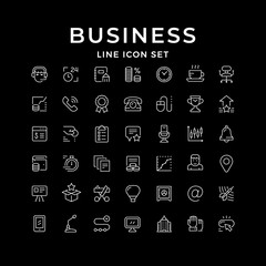 Set line icons of business isolated on black