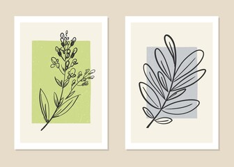 Botanical wall art vector set. Abstract pattern of flowers for collages, posters, covers, ideal for wall decoration. Vector. 