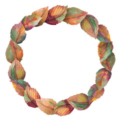 Watercolor wreath round frame of autumn leaves