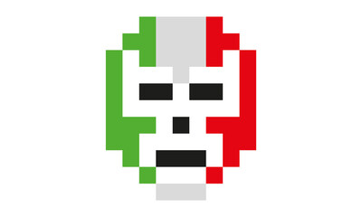 Obraz premium mexican wrestling mask flag model color green white and blue pixel art icon, to use as favicon, for apps, logos and websites, vectorized square design