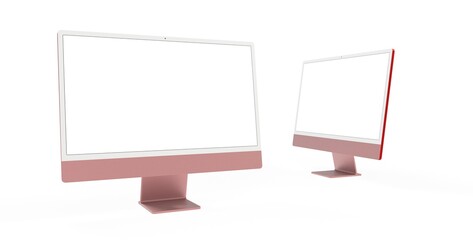 Fototapeta premium Realistic 3D Computer red, with a white screen, isolated on a background