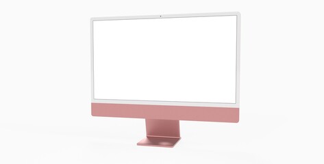 red Computer display mock up with blank white screen. Stylish desktop computer mockup.